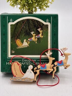 Hallmark Keepsake Ornament Daughter Reindeer Sleigh Swan Christmas 1987